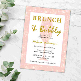 Girly Pink Glitter Champagne Brunch en Bubble Kaart