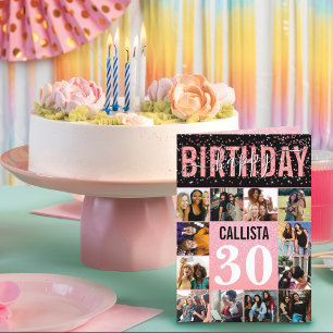 Girly Pink Glitter Confetti 12 Foto Birthday Kaart