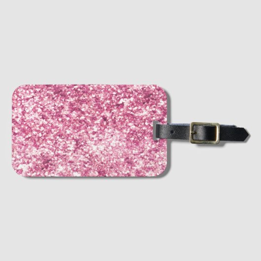 Girly Pink Glitter Confetti Bagagelabel (Voorkant (horizontaal))