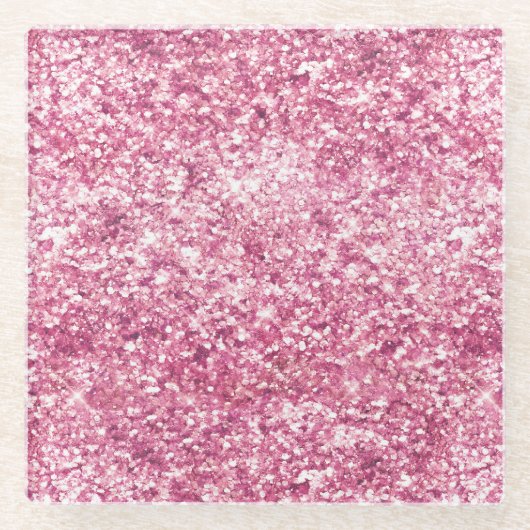 Girly Pink Glitter Confetti Glazen Onderzetter (Voorkant)