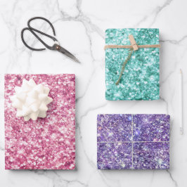Girly Pink Glitter Confetti Inpakpapier Vel