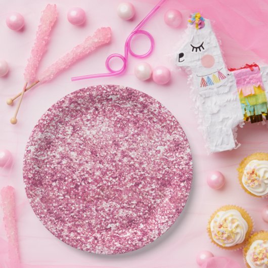 Girly Pink Glitter Confetti Papieren Bordje (Feest)