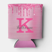 Girly Pink Glitter Drift Chic Glam Monogram Name Blikjeskoeler (Voorkant)