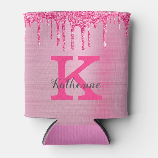 Girly Pink Glitter Drift Chic Glam Monogram Name Blikjeskoeler (Voorkant)