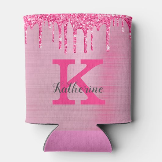 Girly Pink Glitter Drift Chic Glam Monogram Name Blikjeskoeler (Achterkant)