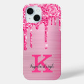 Girly Pink Glitter Drift Chic Glam Monogram Name Case-Mate iPhone Case (Achterkant)
