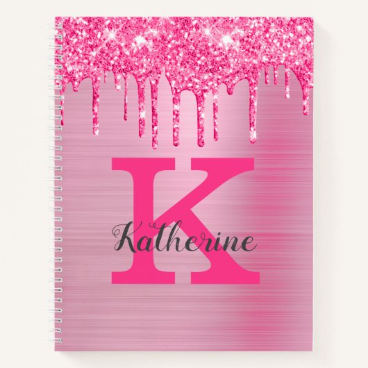Girly Pink Glitter Drift Chic Glam Monogram Name Notitieboek (Voorkant)