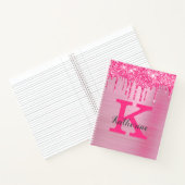 Girly Pink Glitter Drift Chic Glam Monogram Name Notitieboek (Binnen)