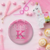 Girly Pink Glitter Drift Chic Glam Monogram Name Papieren Bordje (Feest)