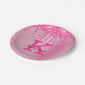 Girly Pink Glitter Drift Chic Glam Monogram Name Papieren Bordje (Gekanteld)