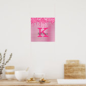 Girly Pink Glitter Drift Chic Glam Monogram Name Poster (Keuken)