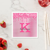 Girly Pink Glitter Drift Chic Glam Monogram Name Servet (Insitu)