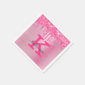 Girly Pink Glitter Drift Chic Glam Monogram Name Servet (Hoek)