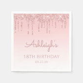 Girly Pink Glitter Drip 18th Birthday Party Servet (Voorkant)