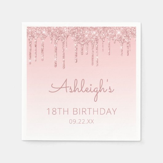 Girly Pink Glitter Drip 18th Birthday Party Servet (Voorkant)