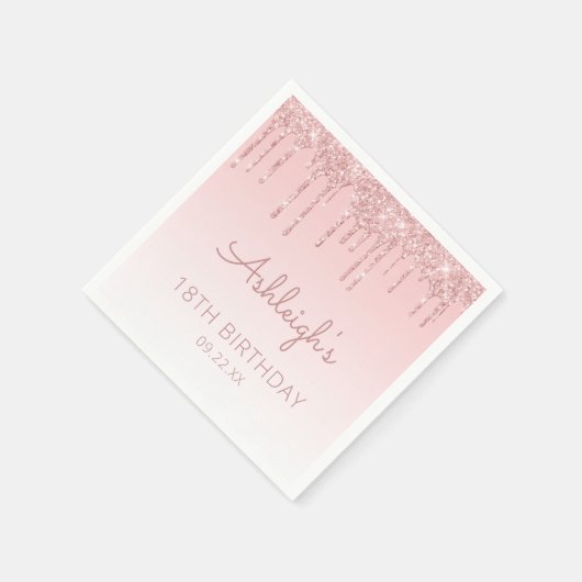 Girly Pink Glitter Drip 18th Birthday Party Servet (Hoek)