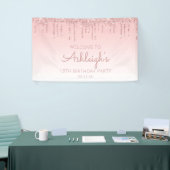 Girly Pink Glitter Drip 18th Birthday Party Spandoek (Beurs)