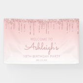 Girly Pink Glitter Drip 18th Birthday Party Spandoek (Horizontaal)