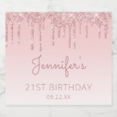Girly Pink Glitter Drip 21st Birthday Party Sparkling Wijnetiket (Enkel label)