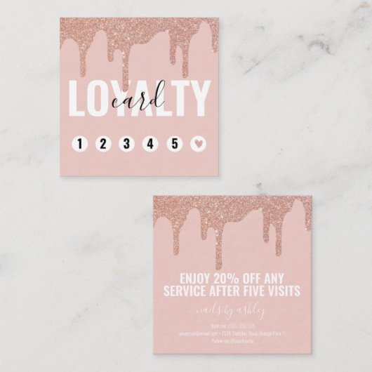 Girly Pink Glitter Drip Business Loyalty (Voorkant / Achterkant)