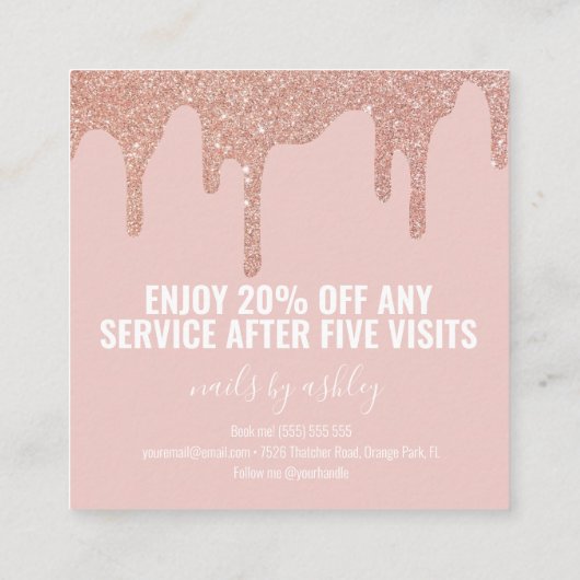 Girly Pink Glitter Drip Business Loyalty (Achterkant)