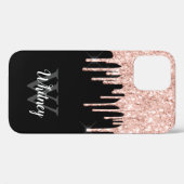 Girly Pink Glitter Drip Gray Monogram Case-Mate iPhone Case (Achterkant (horizontaal))
