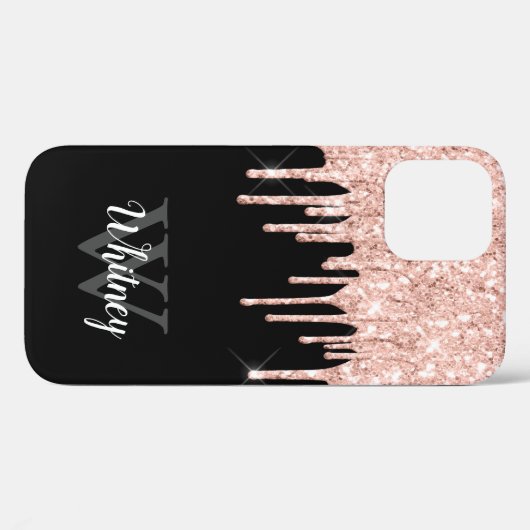 Girly Pink Glitter Drip Gray Monogram Case-Mate iPhone Case (Achterkant (horizontaal))