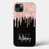 Girly Pink Glitter Drip Gray Monogram Case-Mate iPhone Case (Achterkant)