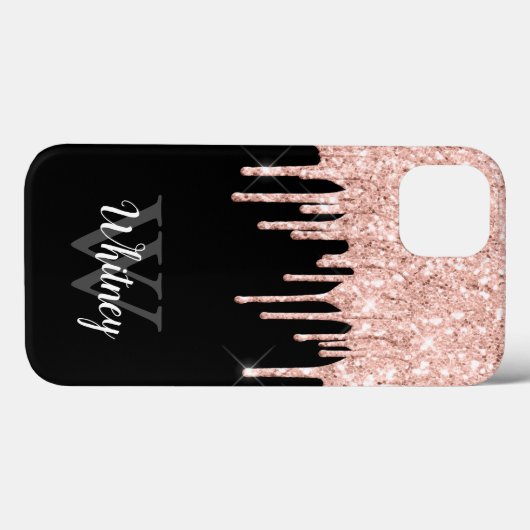 Girly Pink Glitter Drip Gray Monogram Case-Mate iPhone Case (Achterkant (horizontaal))