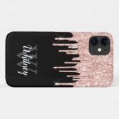 Girly Pink Glitter Drip Gray Monogram Case-Mate iPhone Case (Achterkant (horizontaal))