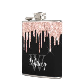 Girly Pink Glitter Drip Gray Monogram Heupfles (Links)