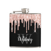 Girly Pink Glitter Drip Gray Monogram Heupfles (Voorkant)