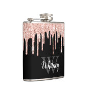Girly Pink Glitter Drip Gray Monogram Heupfles (Rechts)