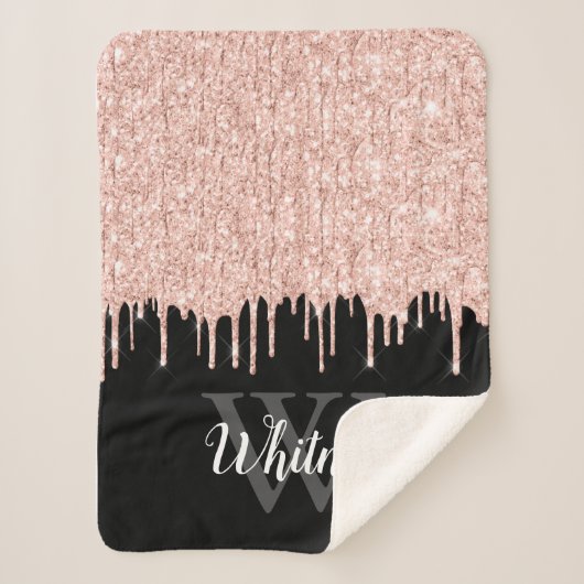 Girly Pink Glitter Drip Gray Monogram Sherpa Deken (Voorkant)