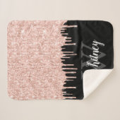 Girly Pink Glitter Drip Gray Monogram Sherpa Deken (Voorkant (horizontaal))
