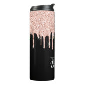 Girly Pink Glitter Drip Gray Monogram Thermosbeker (Gedraaid links)