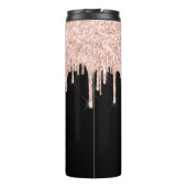 Girly Pink Glitter Drip Gray Monogram Thermosbeker (Achterkant)