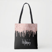 Girly Pink Glitter Drip Gray Monogram Tote Bag (Voorkant)
