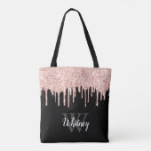 Girly Pink Glitter Drip Gray Monogram Tote Bag (Achterkant)