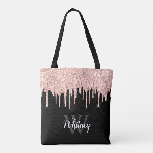 Girly Pink Glitter Drip Gray Monogram Tote Bag (Achterkant)