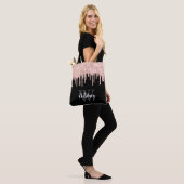 Girly Pink Glitter Drip Gray Monogram Tote Bag (Op model)