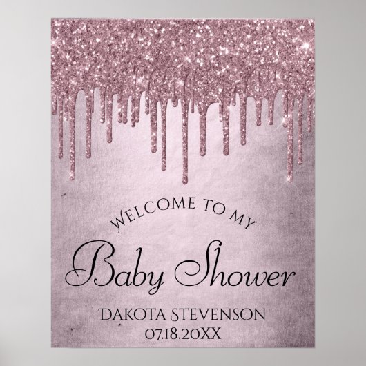 Girly Pink Glitter Drip | Mauve Shimmer Shower Poster (Voorkant)