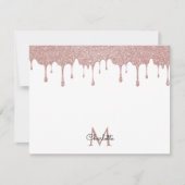 Girly Pink Glitter Drips Monogram Elegant Script Notitiekaartje (Voorkant)