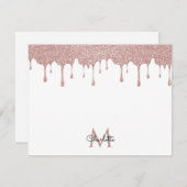 Girly Pink Glitter Drips Monogram Elegant Script Notitiekaartje (Voorkant / Achterkant)