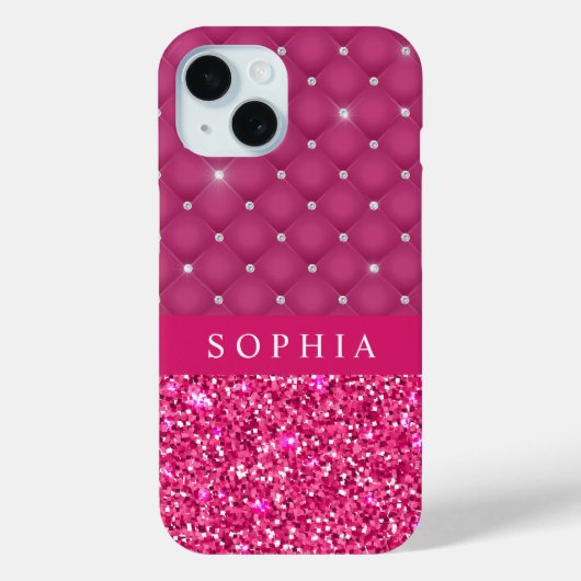 Girly Pink Glitter en Diamonds Personalized Hoesje (Achterkant)