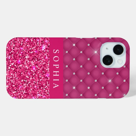 Girly Pink Glitter en Diamonds Personalized Hoesje (Achterkant (horizontaal))