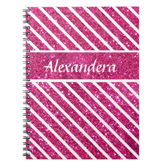 Girly Pink Glitter en White Script Modern glam Notitieboek (Voorkant)