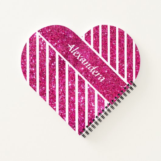Girly Pink Glitter en White Script Modern glam Notitieboek (Achterkant)