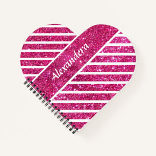 Girly Pink Glitter en White Script Modern glam Notitieboek
