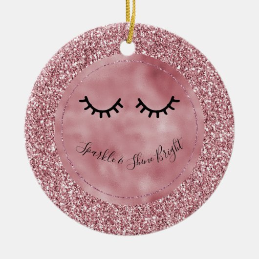 Girly Pink Glitter Eyelashes Keramisch Ornament (Voorkant)